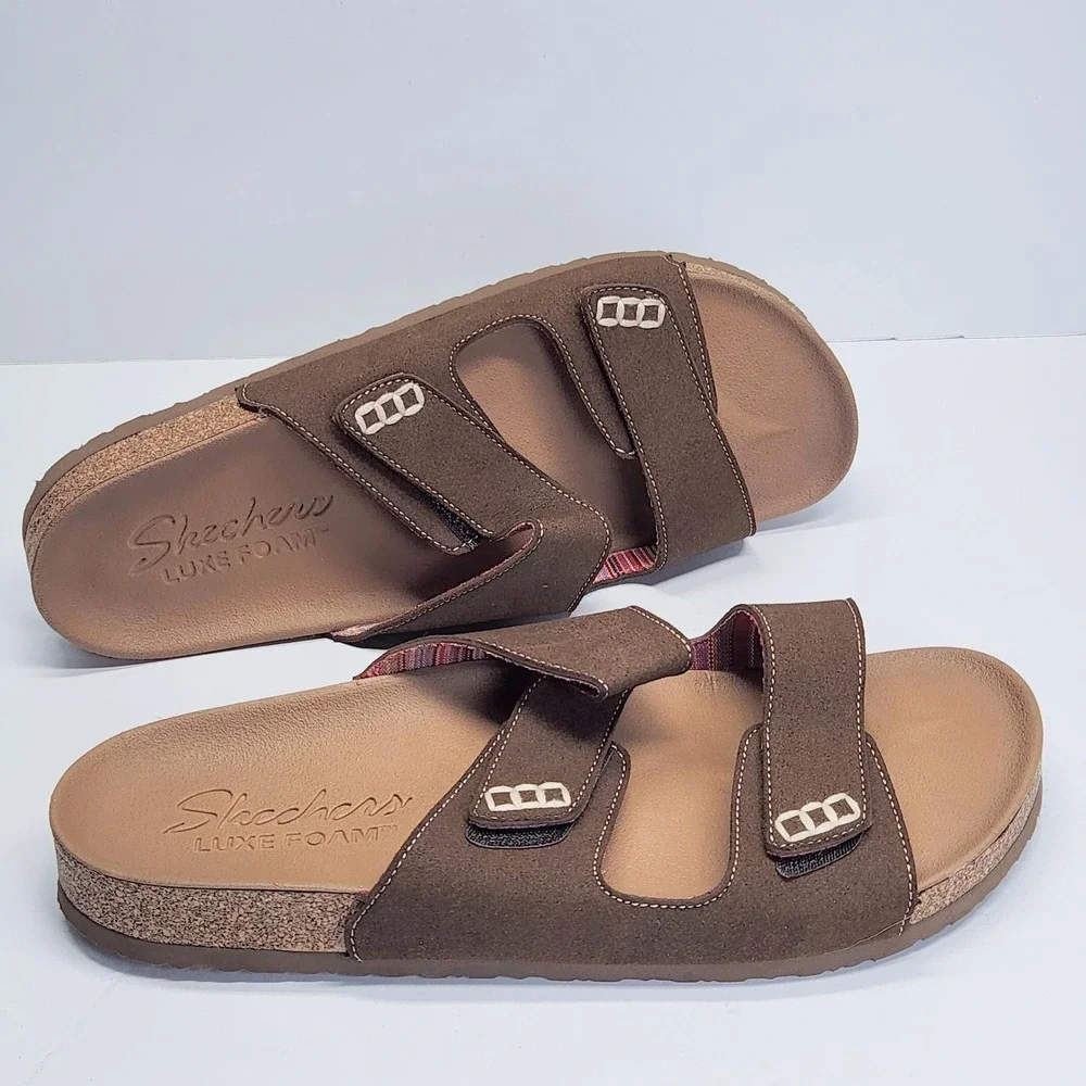 Skechers Sandals Womens Size 10 Brown Luxe Foam Slide On Adjustable EUC SN 56176 - Picture 2 of 10